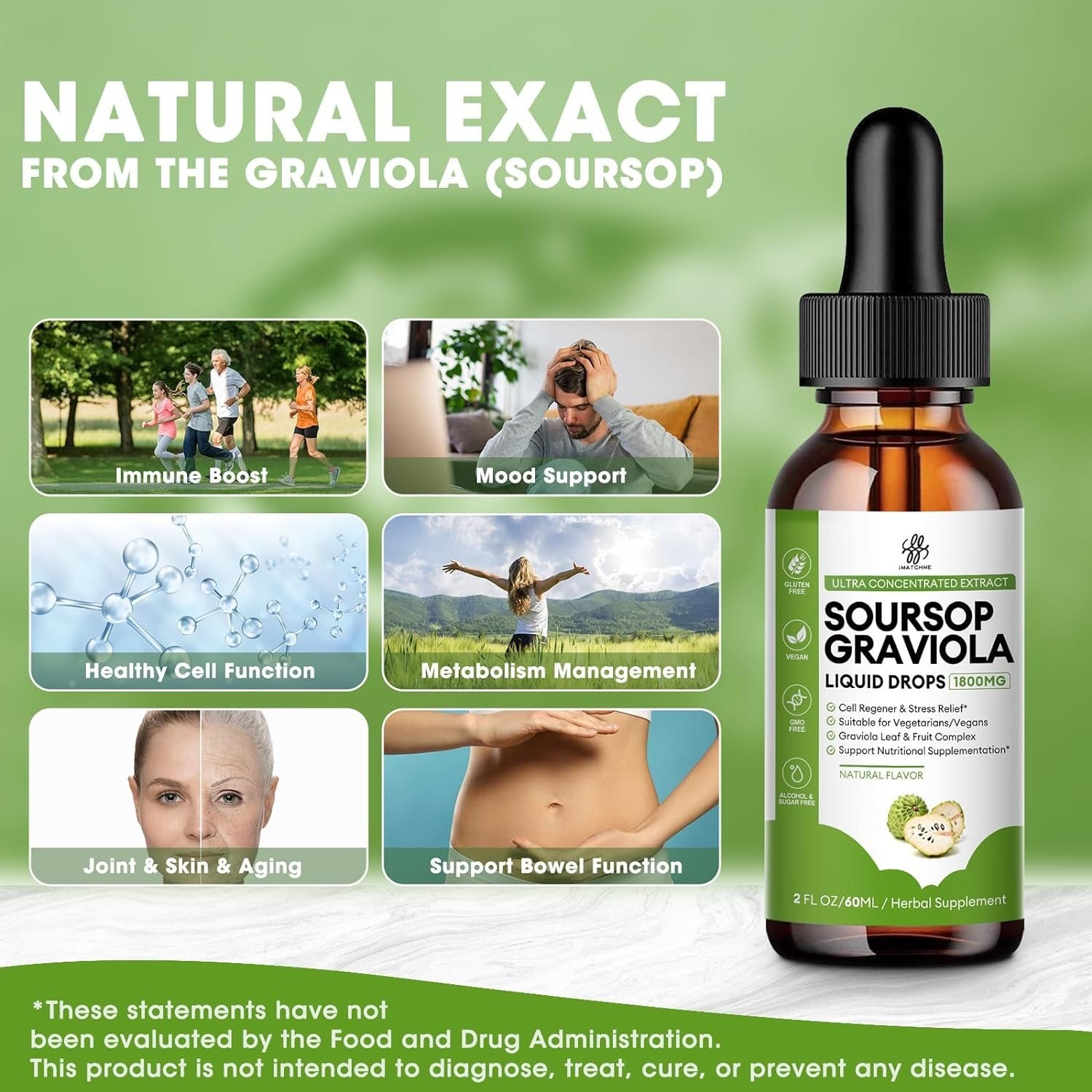 Soursop Graviola Drops - Immune Boost, Liver Support & Relaxation, 2 Fl Oz, Sugar/Gluten Free